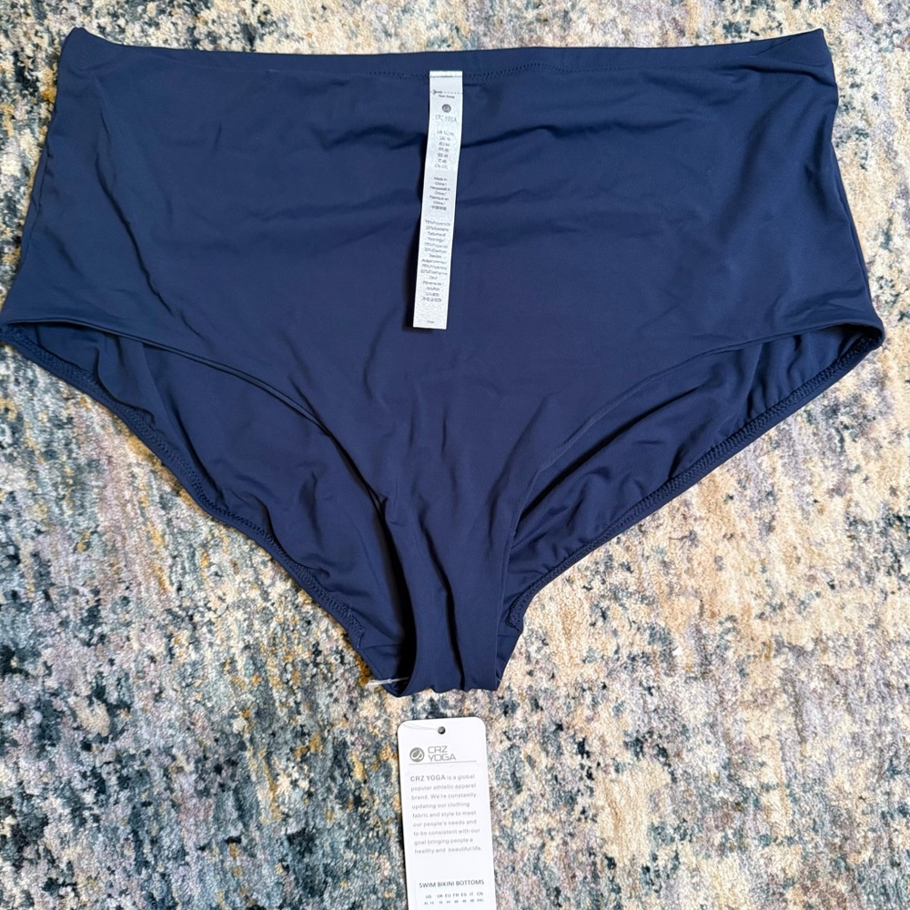 NWT CRZ YOGA High-Waisted Bikini Bottom Dark Blue Sz XL